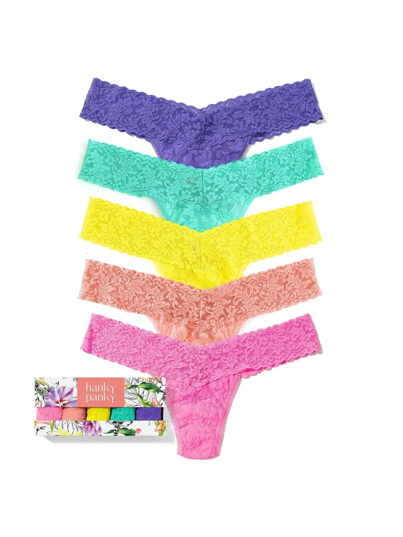 5 Pack Petite Size Signature Lace® Thongs In Printed Box Fiesta Pink