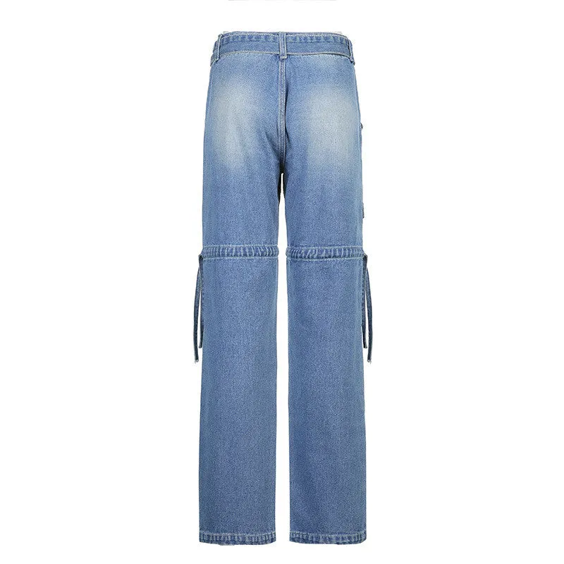 BLUE VINTAGE DRAWSTRING BELT JEANS UB2594