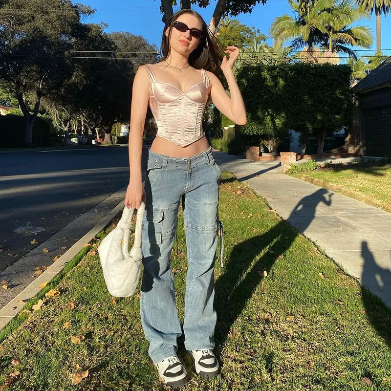 BLUE VINTAGE DRAWSTRING BELT JEANS UB2594