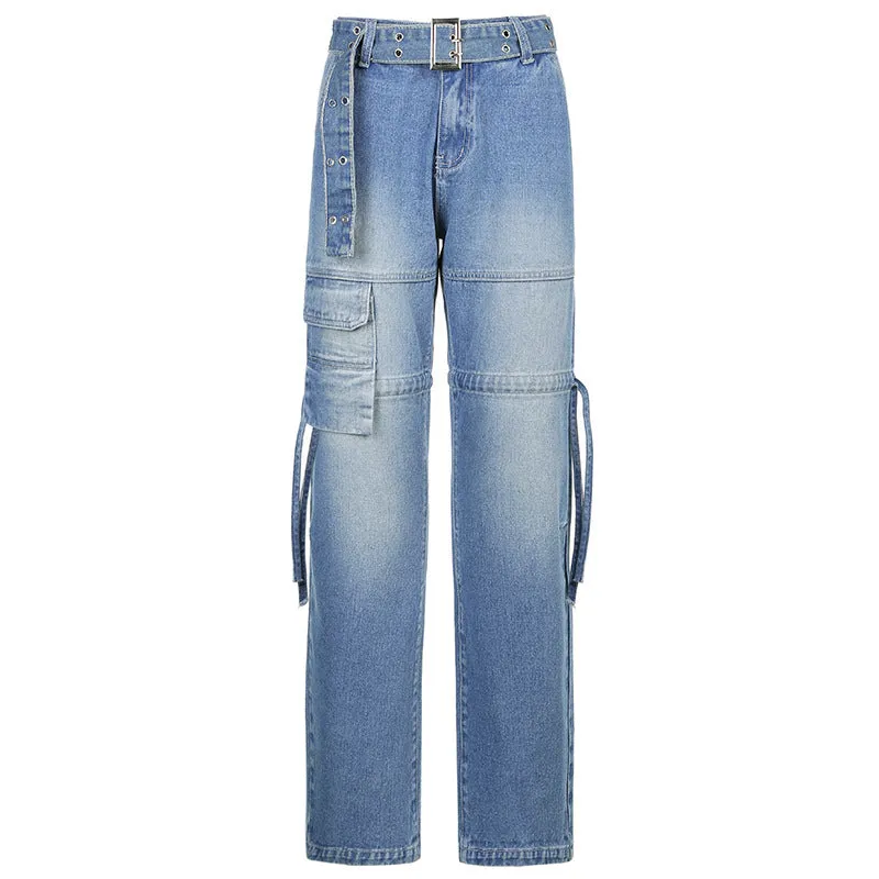 BLUE VINTAGE DRAWSTRING BELT JEANS UB2594