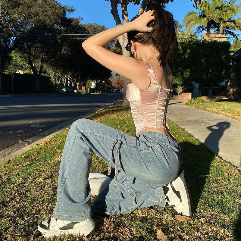 BLUE VINTAGE DRAWSTRING BELT JEANS UB2594