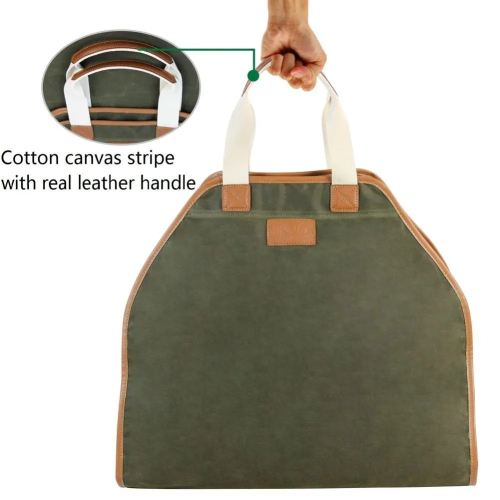Canvas Log Carrier Bag,Waxed Durable Wood Tote,Fireplace Stove Accessories,Extra Large Firewood Holder with Handles for Camping Best Gifts