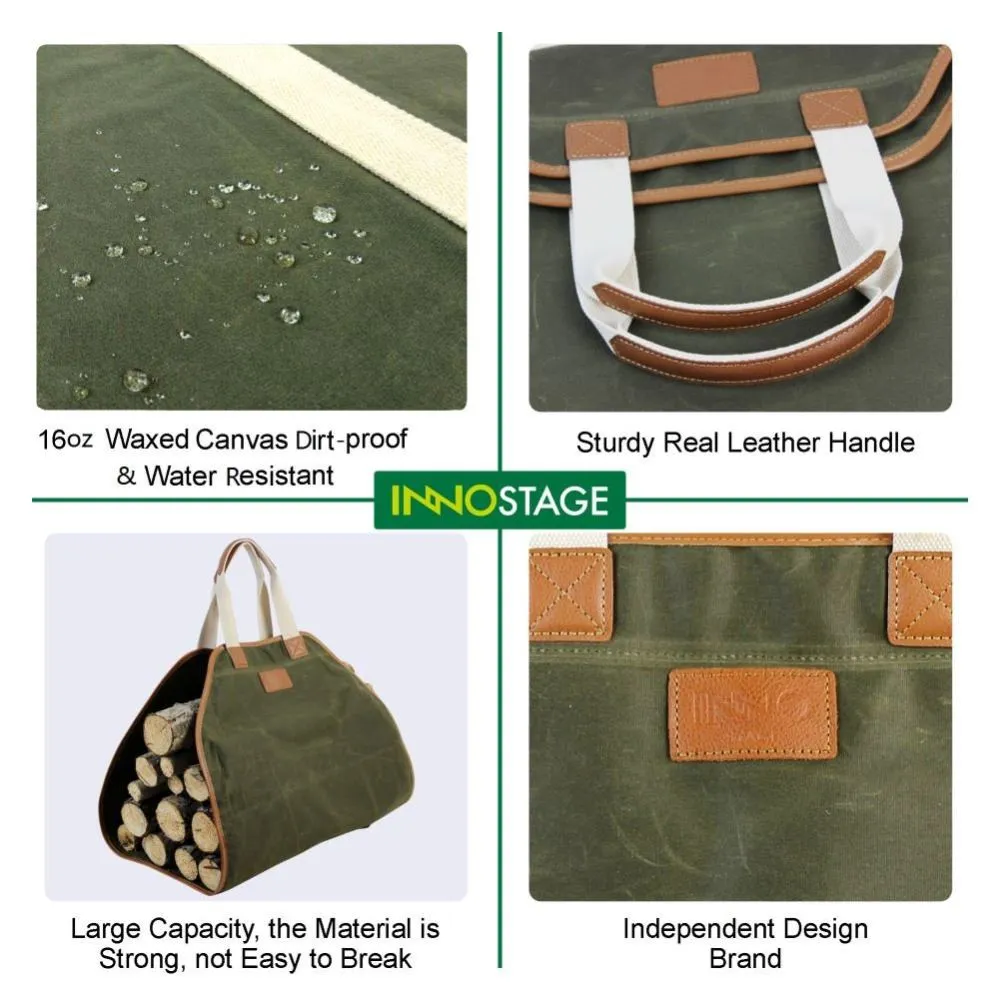 Canvas Log Carrier Bag,Waxed Durable Wood Tote,Fireplace Stove Accessories,Extra Large Firewood Holder with Handles for Camping Best Gifts