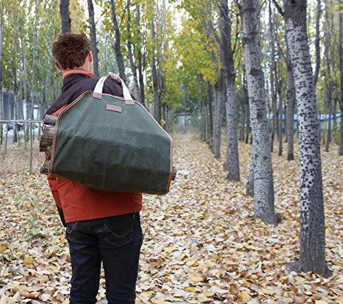 Canvas Log Carrier Bag,Waxed Durable Wood Tote,Fireplace Stove Accessories,Extra Large Firewood Holder with Handles for Camping Best Gifts
