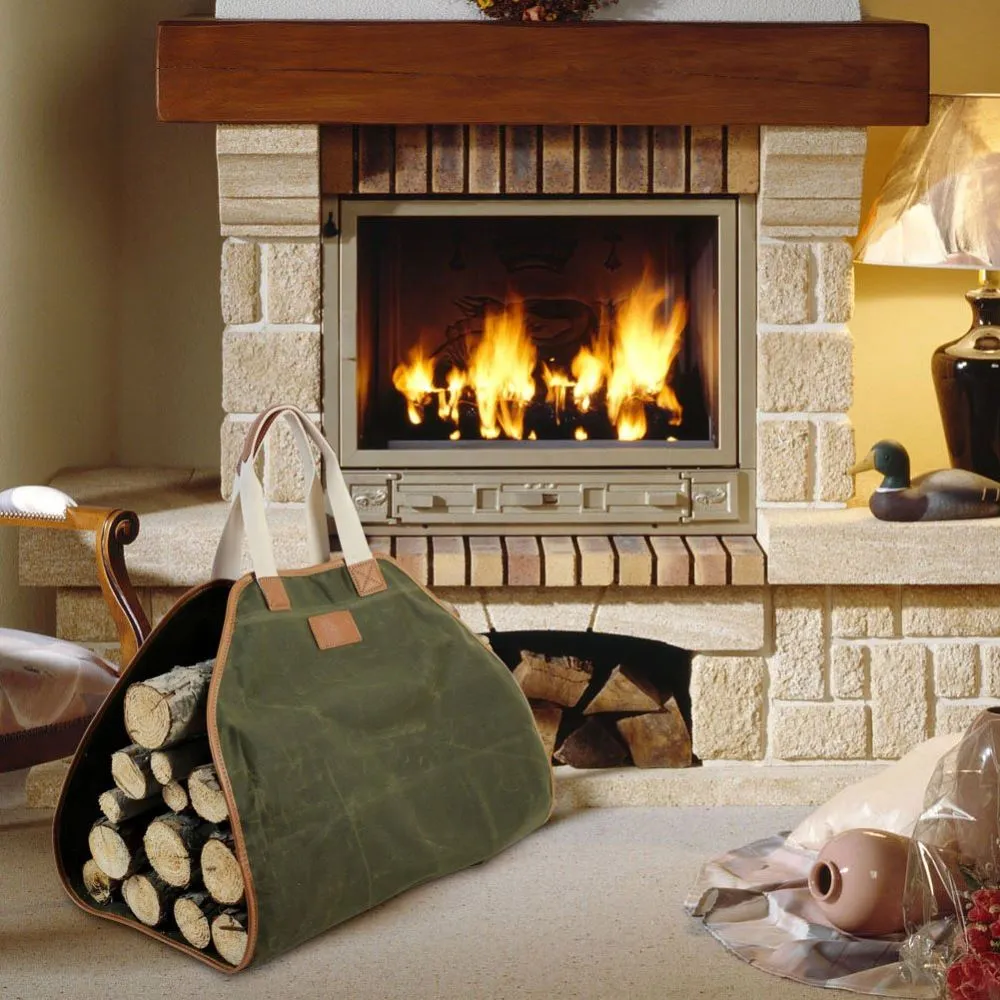 Canvas Log Carrier Bag,Waxed Durable Wood Tote,Fireplace Stove Accessories,Extra Large Firewood Holder with Handles for Camping Best Gifts