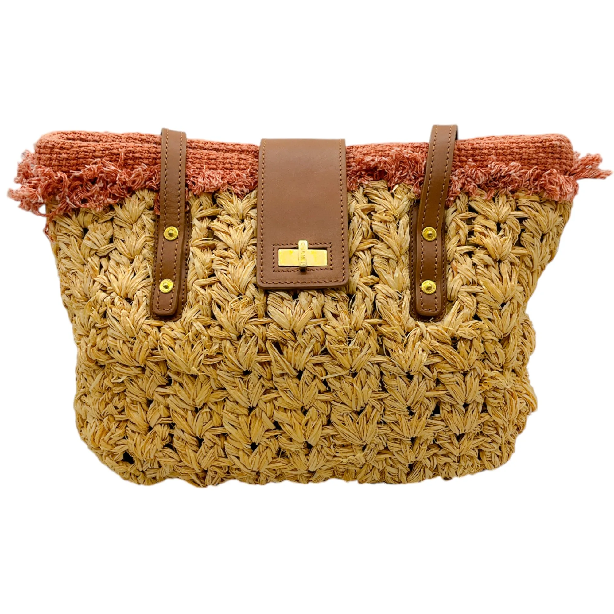 Chanel Woven Straw Large Mademoiselle Lock Tote