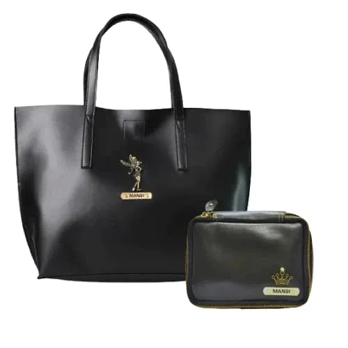 Customized Women's Tote Bag in Vogue (Product 1)   Mini Make up kit (Product 2) - Black Black