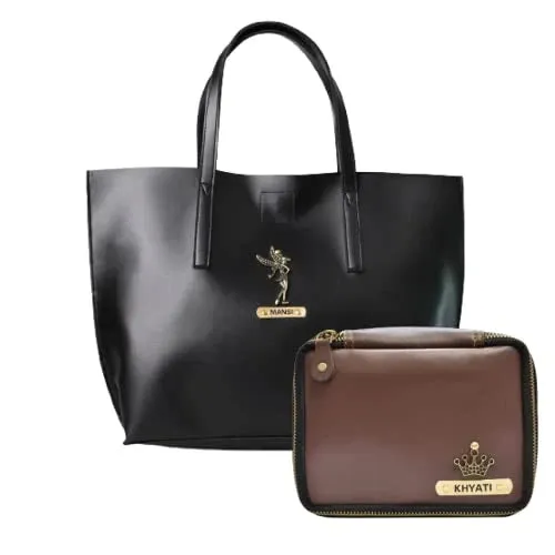 Customized Women's Tote Bag in Vogue (Product 1)   Mini Make up kit (Product 2) - Black Brown