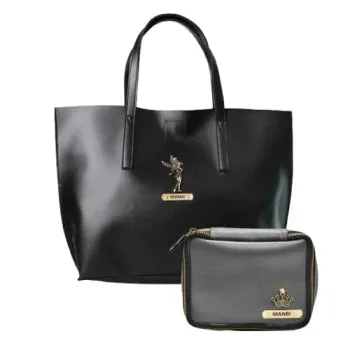 Customized Women's Tote Bag in Vogue (Product 1)   Mini Make up kit (Product 2) - Black Grey