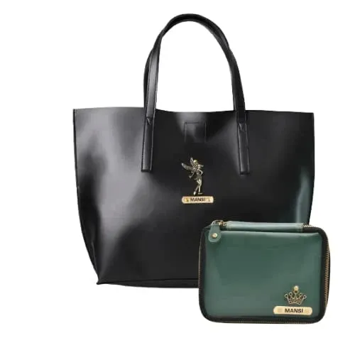 Customized Women's Tote Bag in Vogue (Product 1)   Mini Make up kit (Product 2) - Black Olive Green
