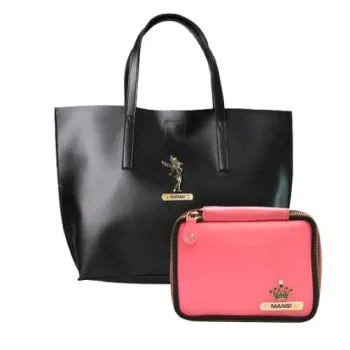 Customized Women's Tote Bag in Vogue (Product 1)   Mini Make up kit (Product 2) - Black Pink