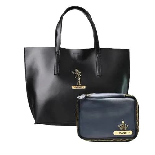 Customized Women's Tote Bag in Vogue (Product 1)   Mini Make up kit (Product 2) - Black Royal Blue