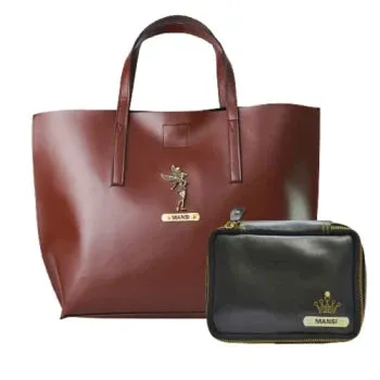 Customized Women's Tote Bag in Vogue (Product 1)   Mini Make up kit (Product 2) - Brown Black