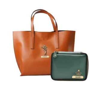Customized Women's Tote Bag in Vogue (Product 1)   Mini Make up kit (Product 2) - Tan Olive Green