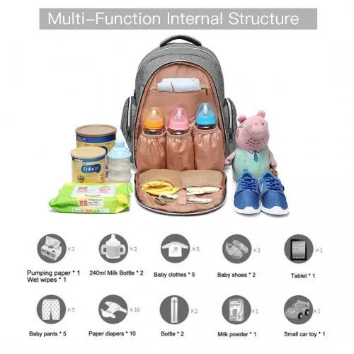 E6706 - Kono Large Capacity Multi Function Baby Diaper Backpack - Grey