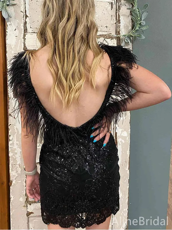 Elegant Black Backless A-line Short Mini Homecoming Dress, HD3141