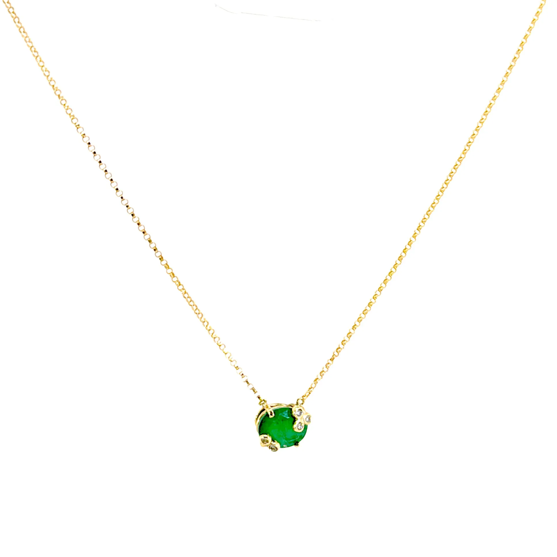 Emerald Diamond Flower Necklace In 14k