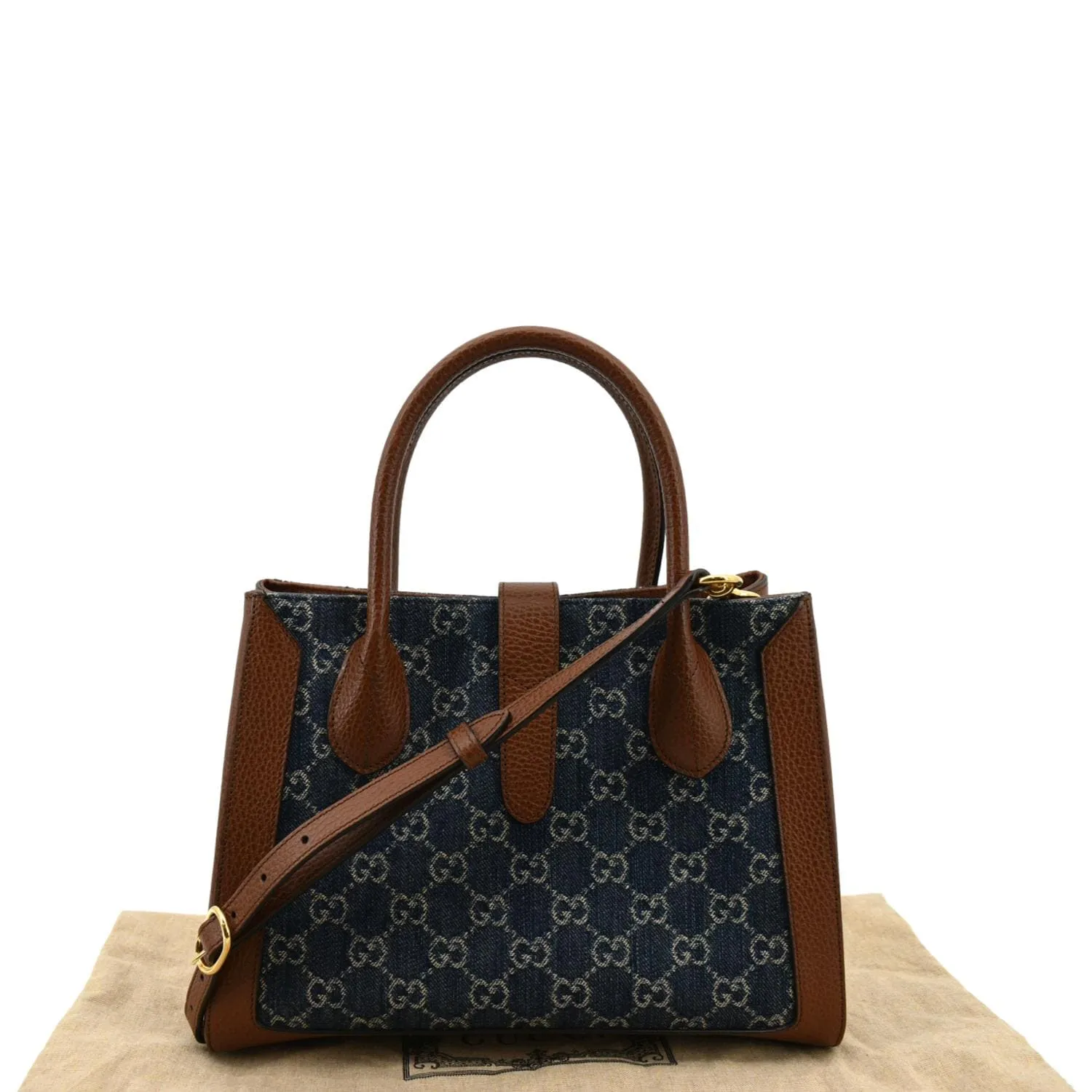 GUCCI Jackie 1961 Medium Jacquard Denim Tote Bag Dark Blue 649016