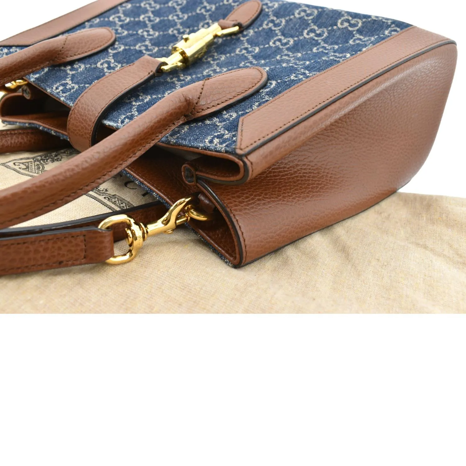 GUCCI Jackie 1961 Medium Jacquard Denim Tote Bag Dark Blue 649016