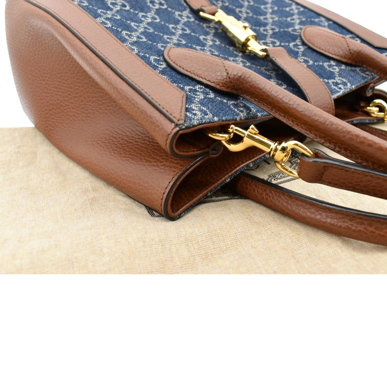 GUCCI Jackie 1961 Medium Jacquard Denim Tote Bag Dark Blue 649016
