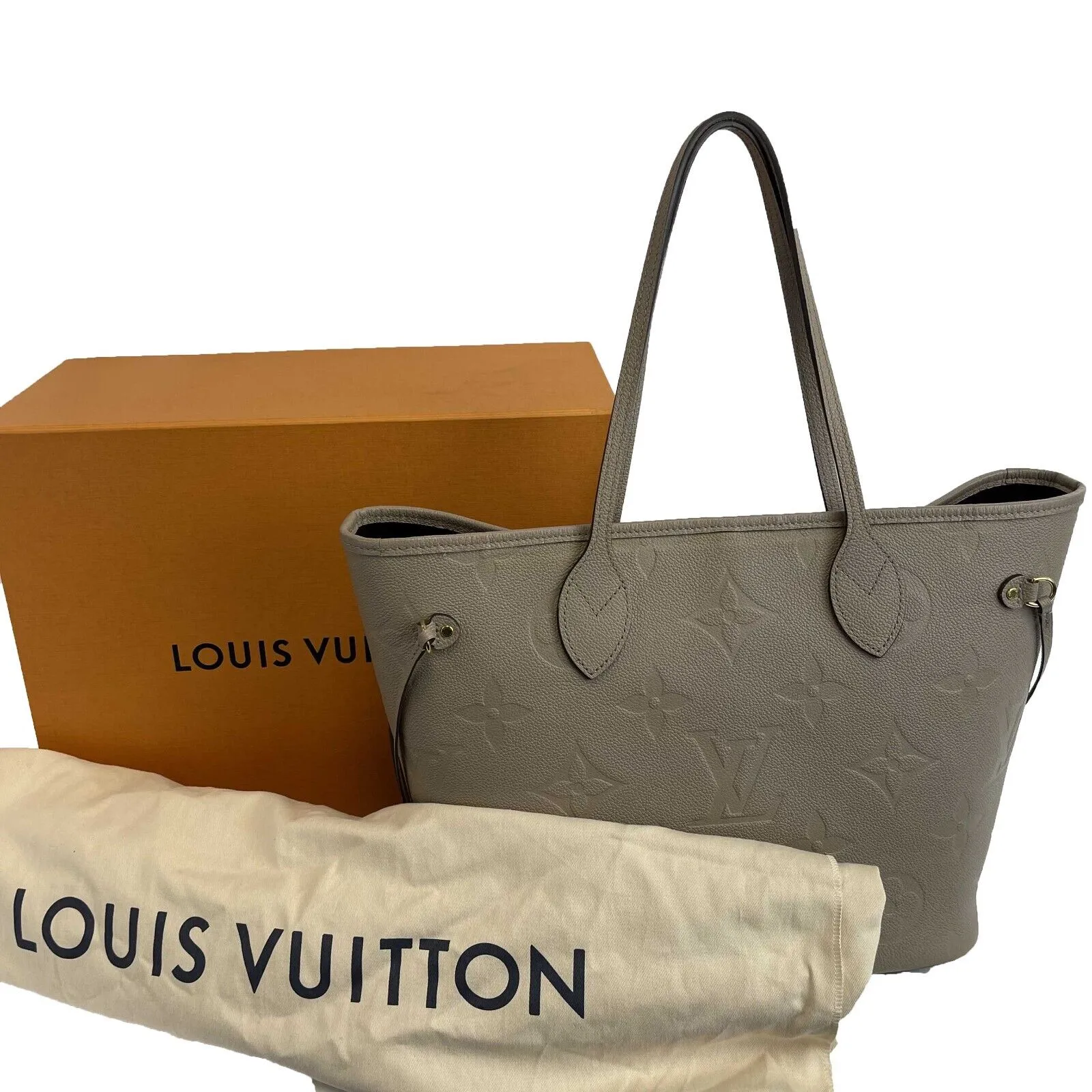 Louis Vuitton - Neverfull MM Embossed Leather Turtledove/Taupe Tote w/ Pouch