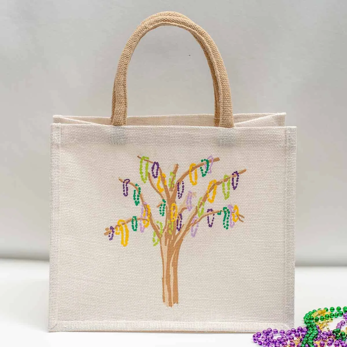 Mardi Gras Bead Tree Gift Tote White/Multi 12x10x8