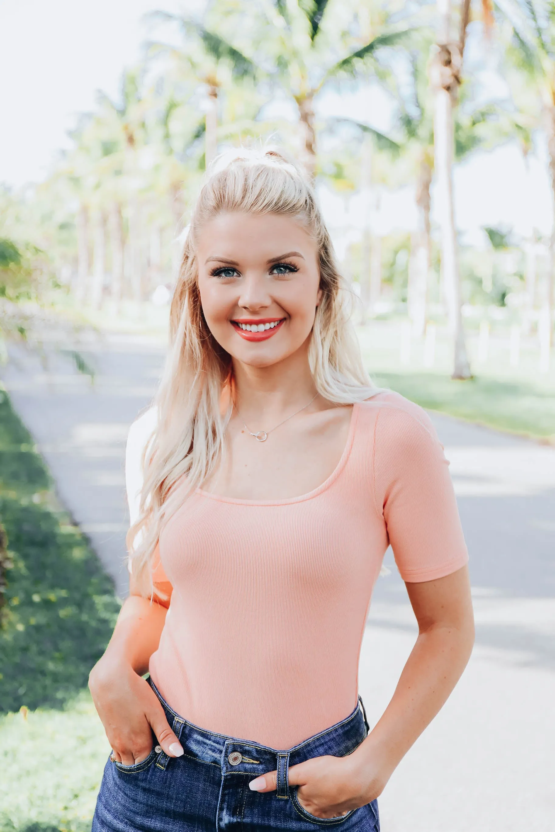 Moxie Fitted Bodysuit- Peach
