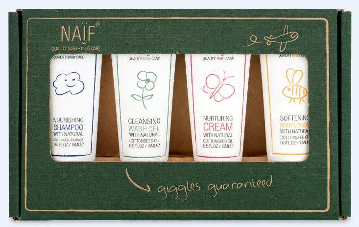 Naif Travel Kit (Travel sized Shampoo, Wash Gel, Lotion, Nurturing Cream)