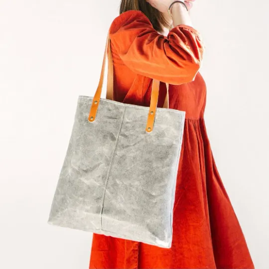 Over-the-Shoulder City TOTE | Gray WAXED Denim Outside | Fully Lined