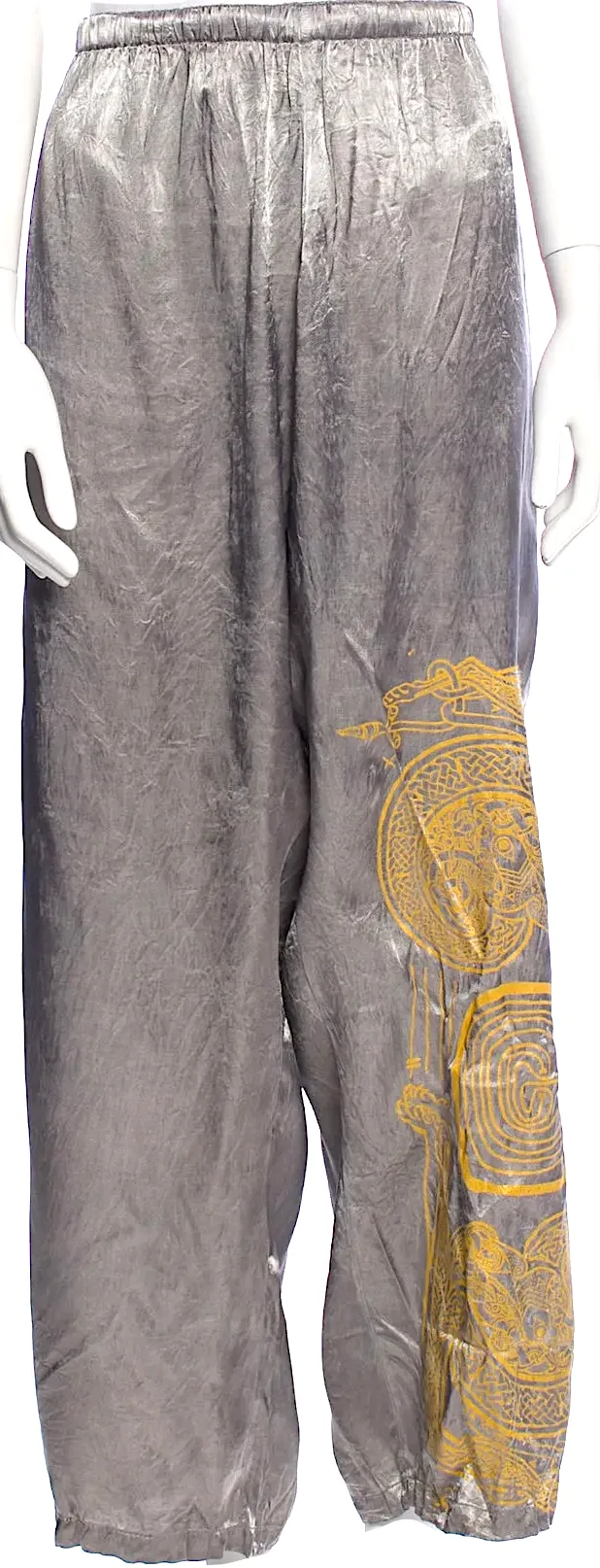 People Of The Labyrinths Amsterdam Silver Viscose Printed Art to Wear Wide Leg Pants