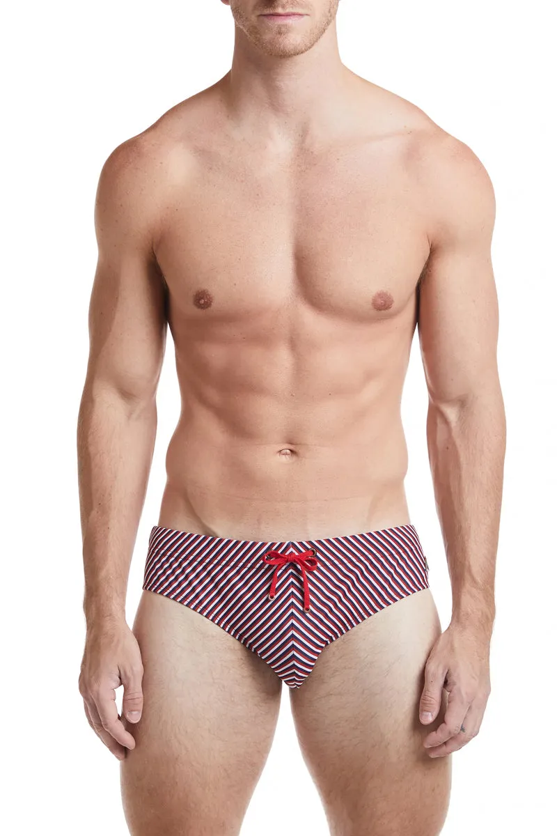 Red Pinstripe - COLYN Bikini Swim Brief