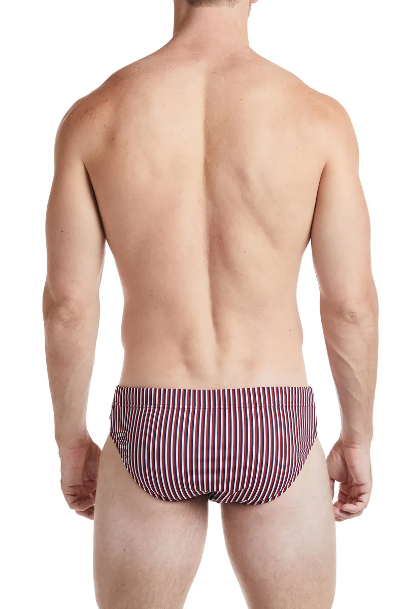 Red Pinstripe - COLYN Bikini Swim Brief