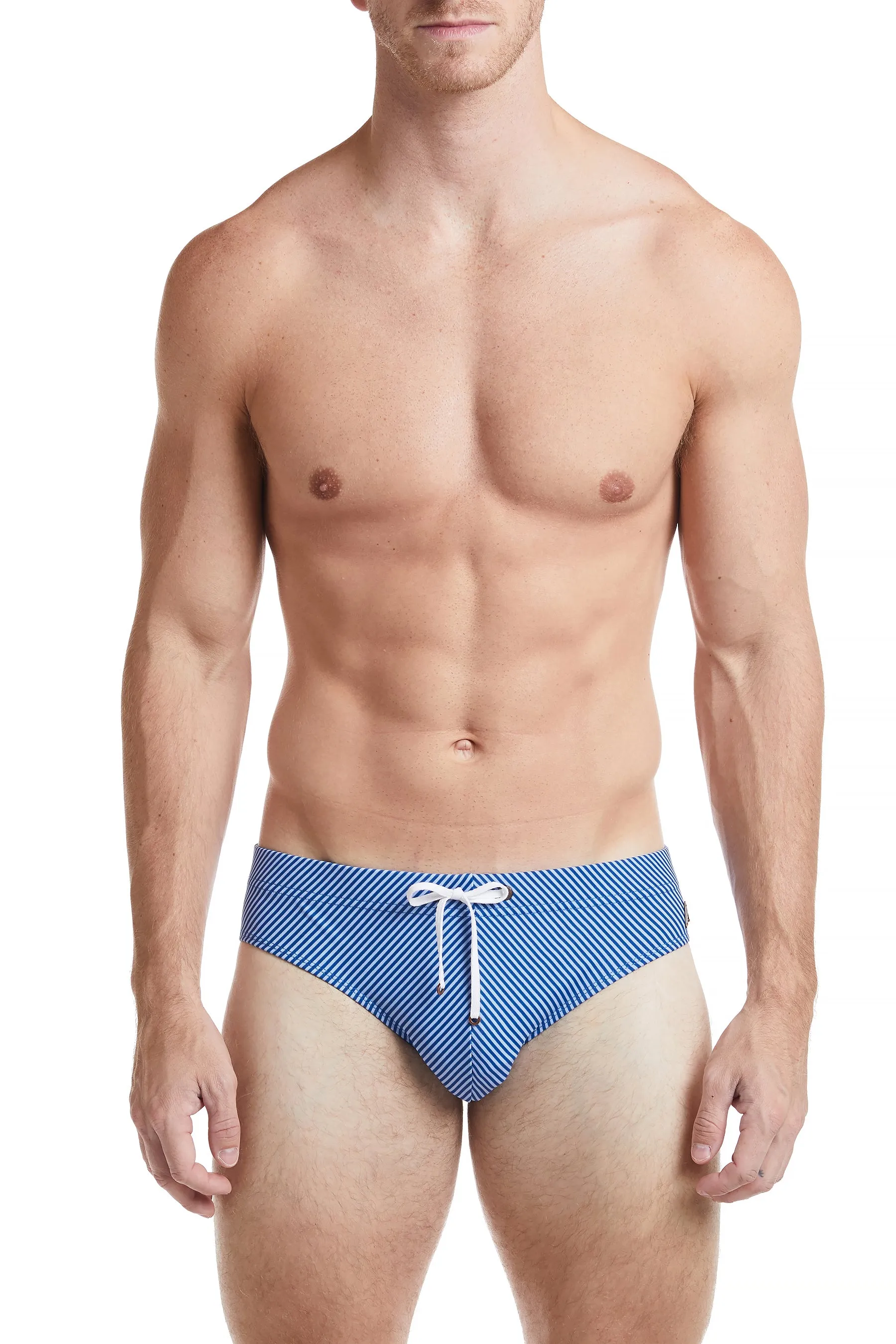Red Pinstripe - COLYN Bikini Swim Brief