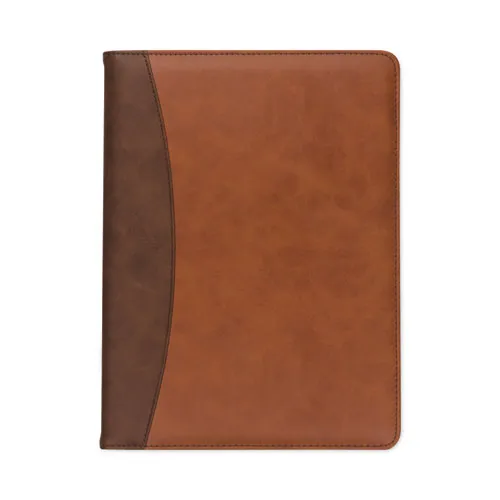 Samsill® Two-Tone Padfolio with Spine Accent, 10.6w x 14.25h, Polyurethane, Tan/Brown