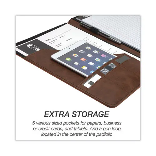 Samsill® Two-Tone Padfolio with Spine Accent, 10.6w x 14.25h, Polyurethane, Tan/Brown
