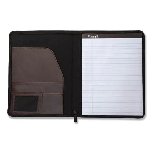 Samsill® Vintage Hardback Zipper Portfolio, Vinyl, Dark Brown, 11 x 8.5