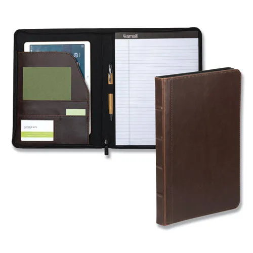 Samsill® Vintage Hardback Zipper Portfolio, Vinyl, Dark Brown, 11 x 8.5