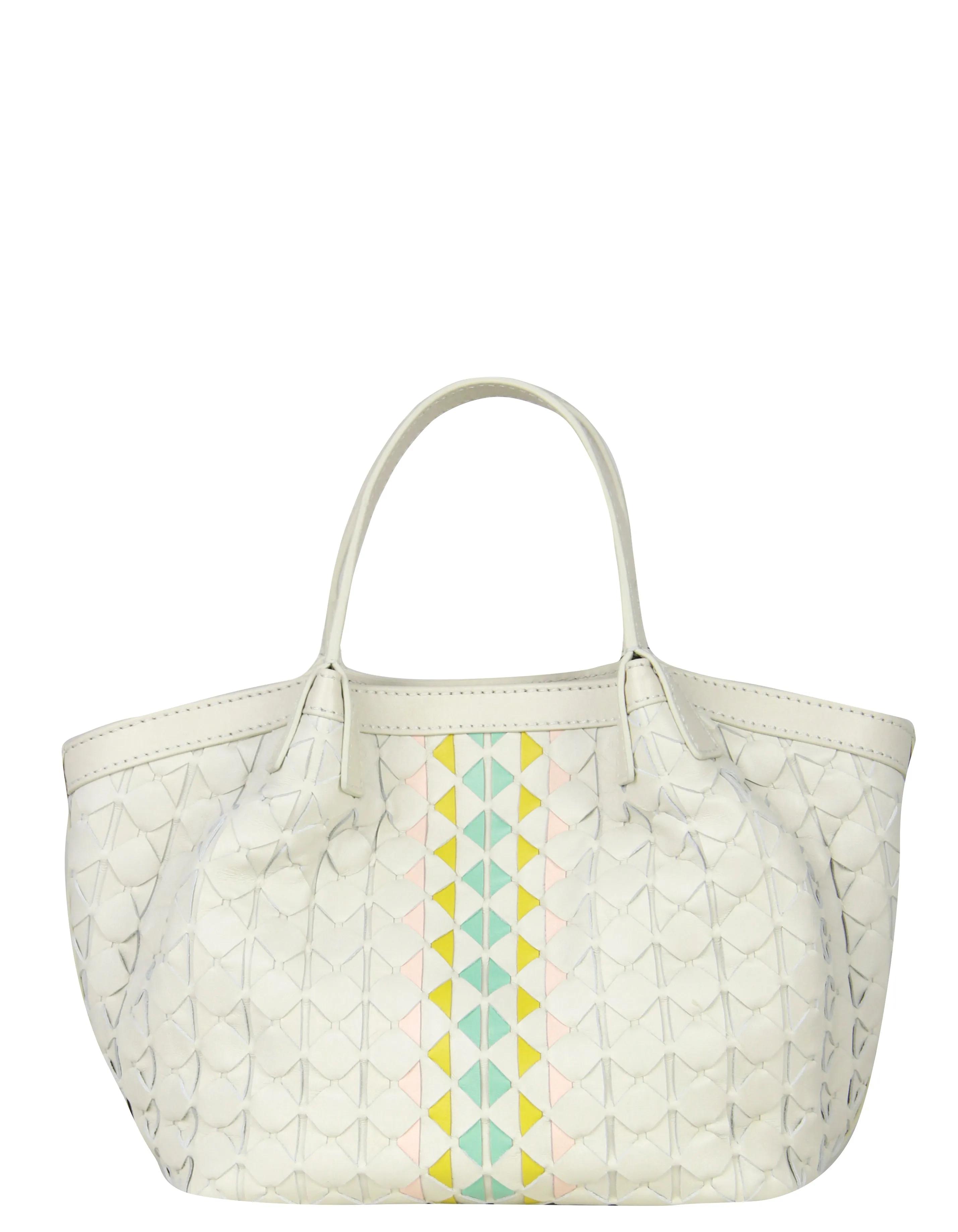 Serapian White/Pastel Mosaico Secret Mini Woven Leather Tote Bag