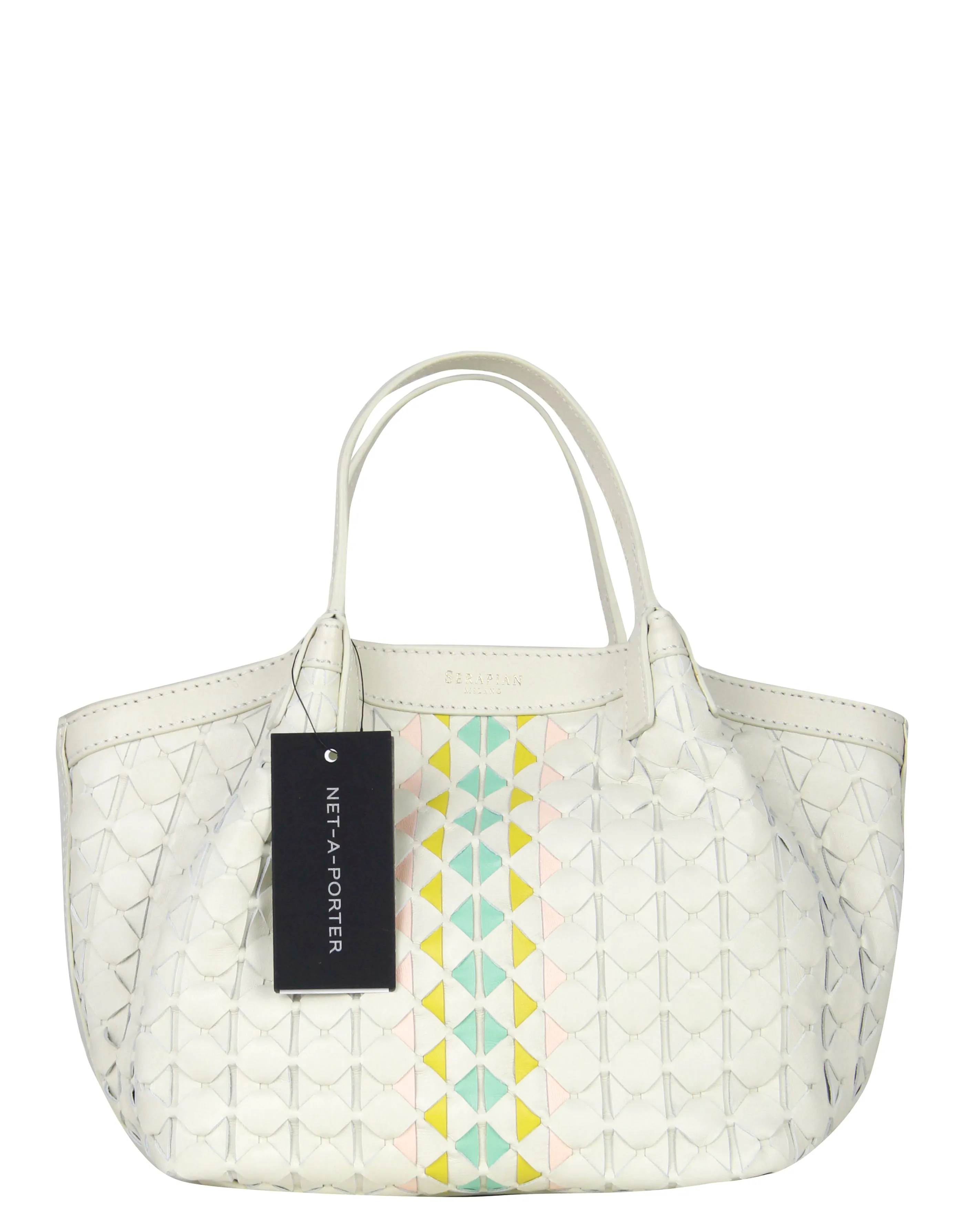 Serapian White/Pastel Mosaico Secret Mini Woven Leather Tote Bag