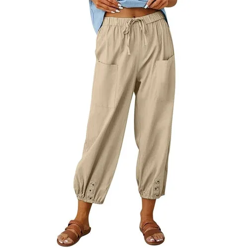 Solid Color Drawstring Elastic Waist Work Trousers