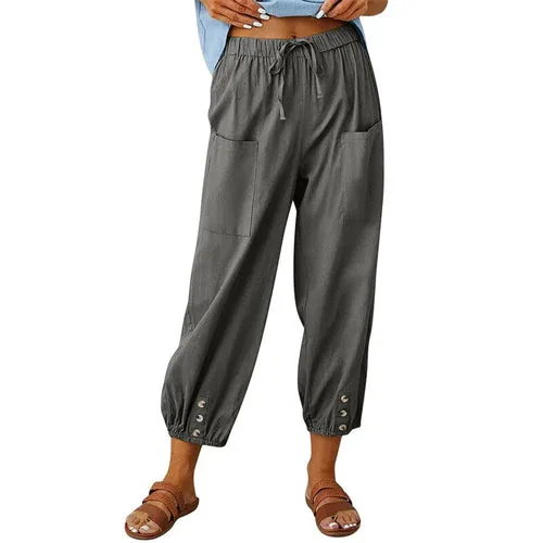 Solid Color Drawstring Elastic Waist Work Trousers