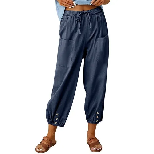 Solid Color Drawstring Elastic Waist Work Trousers