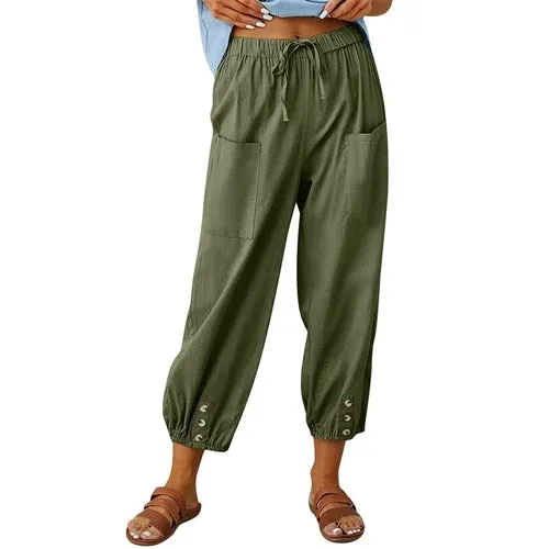 Solid Color Drawstring Elastic Waist Work Trousers