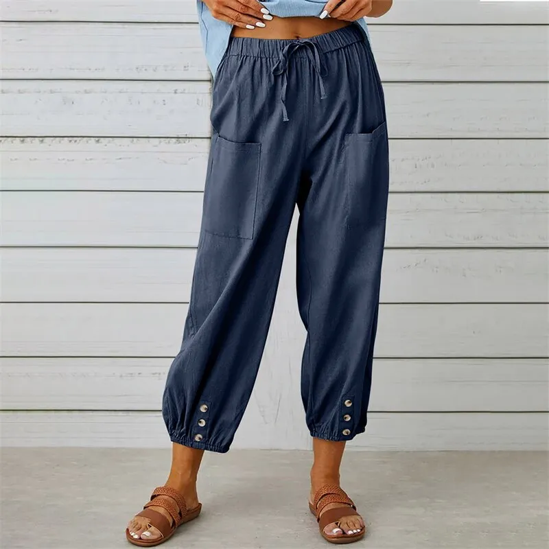 Solid Color Drawstring Elastic Waist Work Trousers