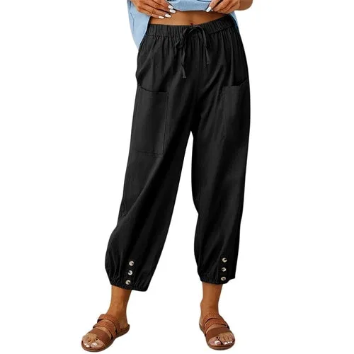 Solid Color Drawstring Elastic Waist Work Trousers