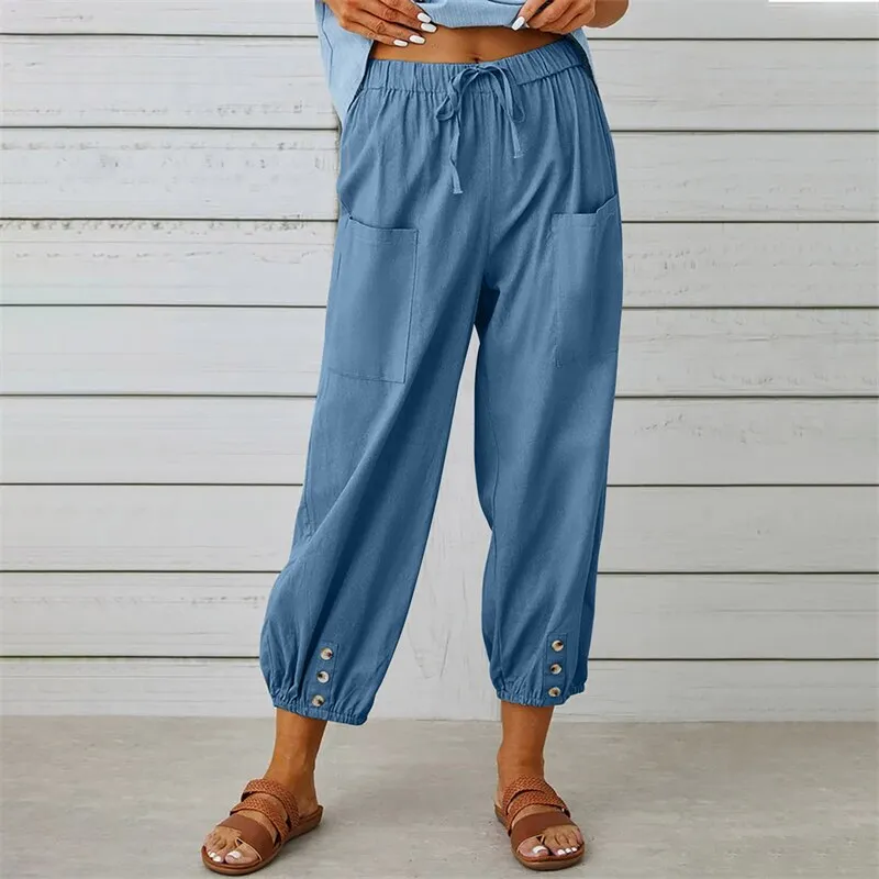 Solid Color Drawstring Elastic Waist Work Trousers