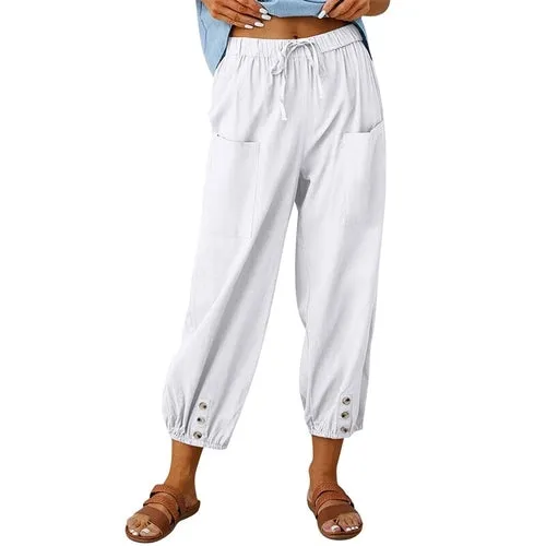 Solid Color Drawstring Elastic Waist Work Trousers