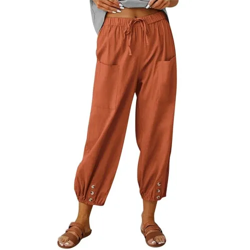 Solid Color Drawstring Elastic Waist Work Trousers
