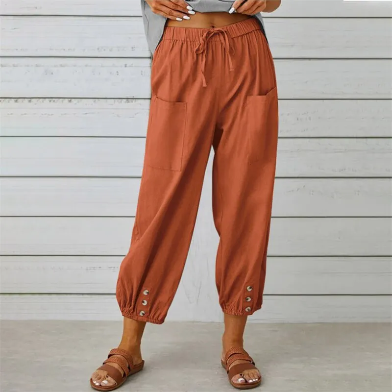Solid Color Drawstring Elastic Waist Work Trousers