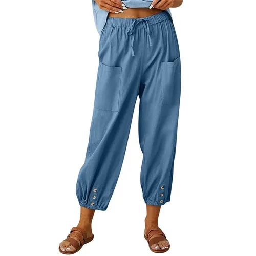 Solid Color Drawstring Elastic Waist Work Trousers